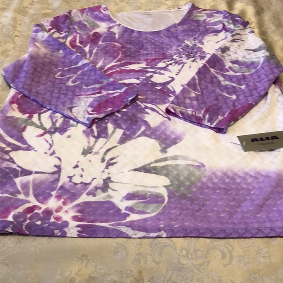 ALIA NWT XL 3/4 SLEEVE VIOLET/MAUVE/PINK/WHITE LACY SHEER TOP LINED CASUAL #040 - Picture 8 of 13